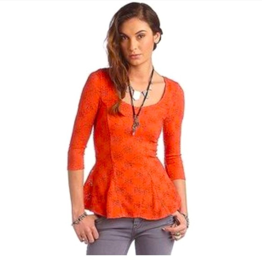 Coral lace structured peplum top